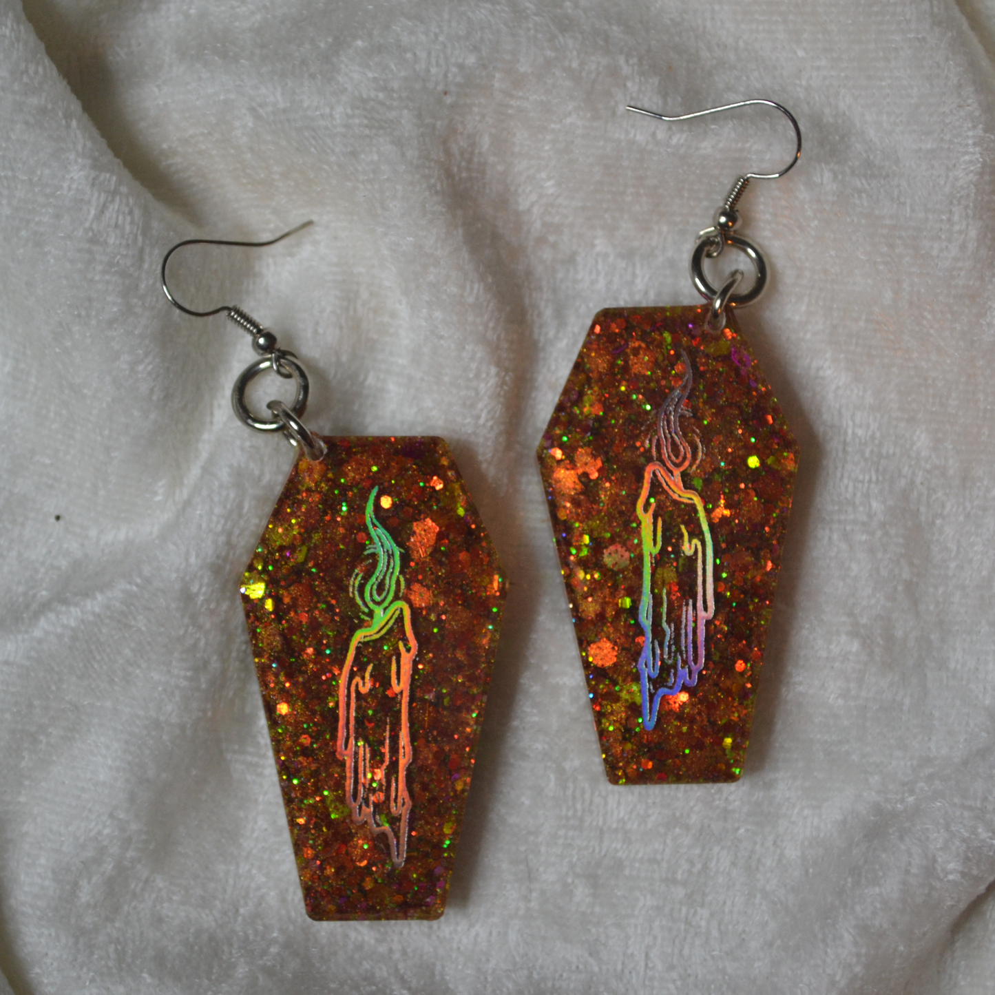 Burning Candle Coffin Earrings